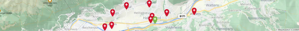 Kartenansicht für Apotheken-Notdienste in der Nähe von Hall in Tirol (Innsbruck  (Land), Tirol)